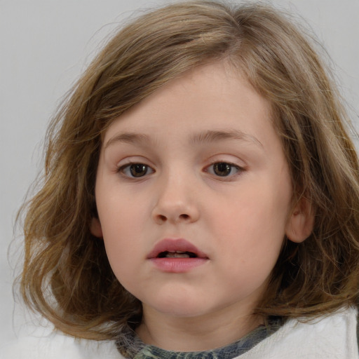 Neutral white child female with medium  brown hair and brown eyes