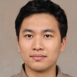 Neutral asian young-adult male with short  black hair and brown eyes