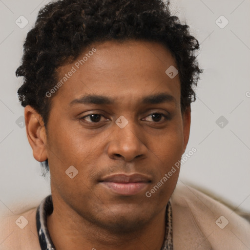 Neutral black young-adult male with short  brown hair and brown eyes