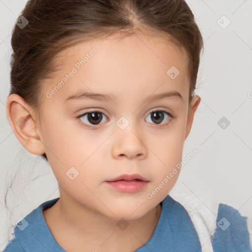 Neutral white child female with short  brown hair and brown eyes