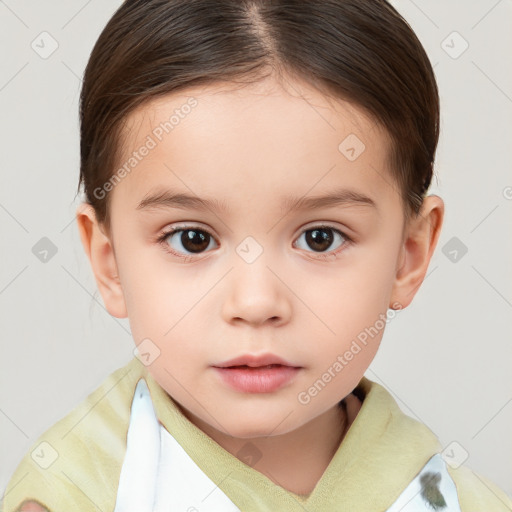 Neutral white child female with short  brown hair and brown eyes