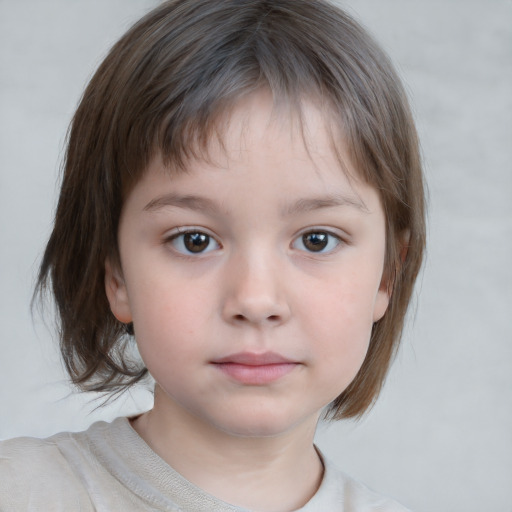 Neutral white child female with medium  brown hair and brown eyes