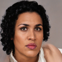 Neutral latino young-adult female with short  brown hair and brown eyes