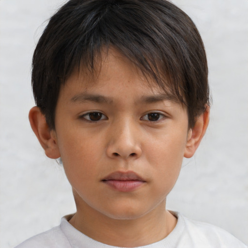 Neutral asian child male with short  brown hair and brown eyes