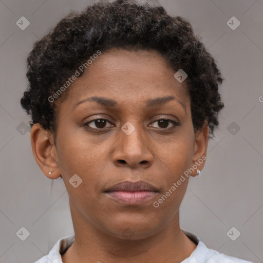 Neutral black young-adult female with short  brown hair and brown eyes