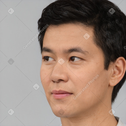 Neutral asian young-adult male with short  black hair and brown eyes