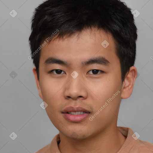 Neutral asian young-adult male with short  brown hair and brown eyes