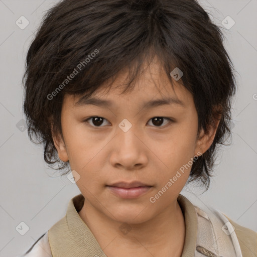 Neutral asian young-adult female with medium  brown hair and brown eyes
