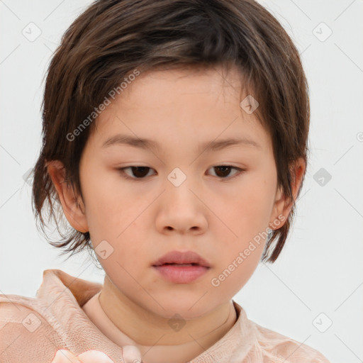 Neutral white child female with short  brown hair and brown eyes