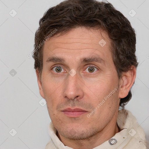 Neutral white adult male with short  brown hair and brown eyes