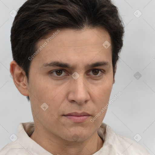 Neutral white adult male with short  brown hair and brown eyes