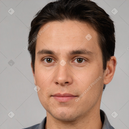 Neutral white adult male with short  brown hair and brown eyes