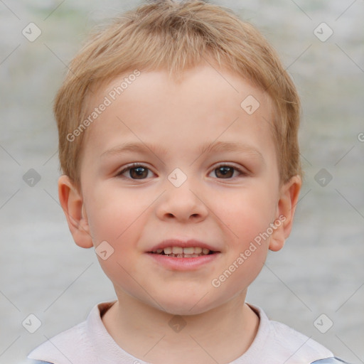 Joyful white child male with short  brown hair and brown eyes