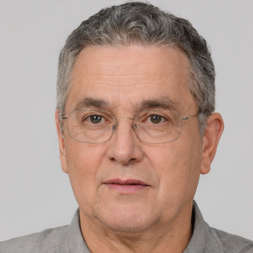 Neutral white middle-aged male with short  brown hair and brown eyes