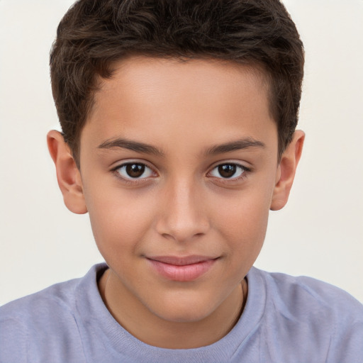 Joyful white child male with short  brown hair and brown eyes