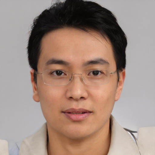 Neutral asian young-adult male with short  black hair and brown eyes