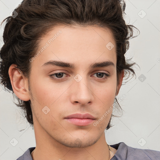 Neutral white young-adult male with medium  brown hair and brown eyes