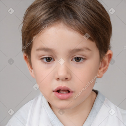 Neutral white child female with short  brown hair and brown eyes