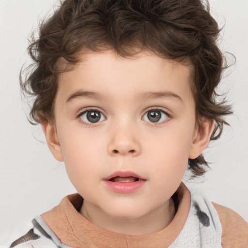 Neutral white child male with medium  brown hair and brown eyes