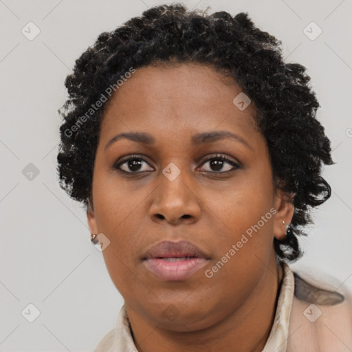 Neutral black young-adult female with short  brown hair and brown eyes