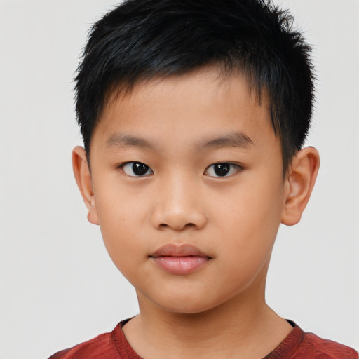 Neutral asian child male with short  brown hair and brown eyes