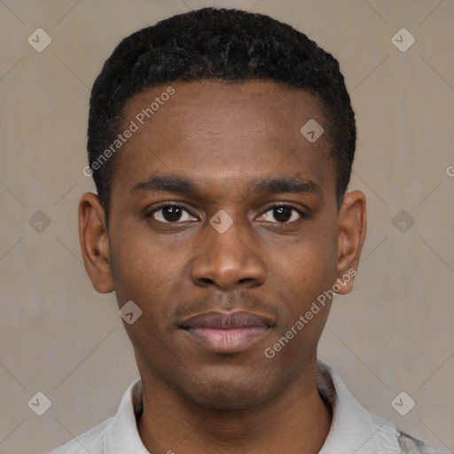 Neutral black young-adult male with short  brown hair and brown eyes