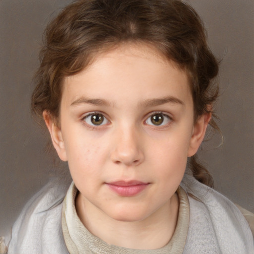 Neutral white child female with short  brown hair and brown eyes