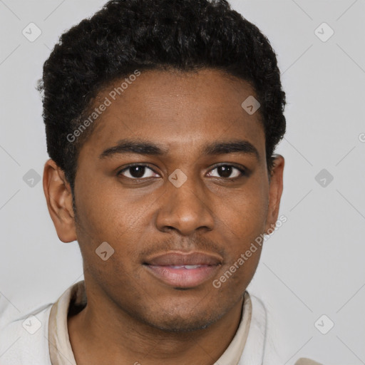 Neutral black young-adult male with short  brown hair and brown eyes