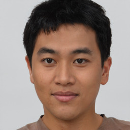 Neutral asian young-adult male with short  black hair and brown eyes