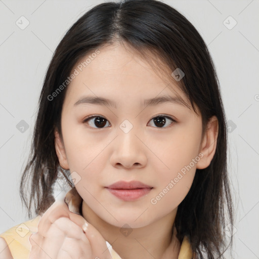 Neutral white child female with medium  brown hair and brown eyes