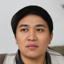 Neutral asian young-adult male with short  black hair and brown eyes