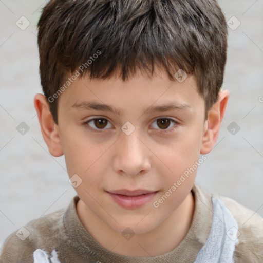 Joyful white child male with short  brown hair and brown eyes