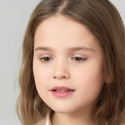 Neutral white child female with long  brown hair and brown eyes