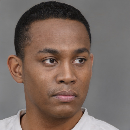 Neutral black young-adult male with short  brown hair and brown eyes