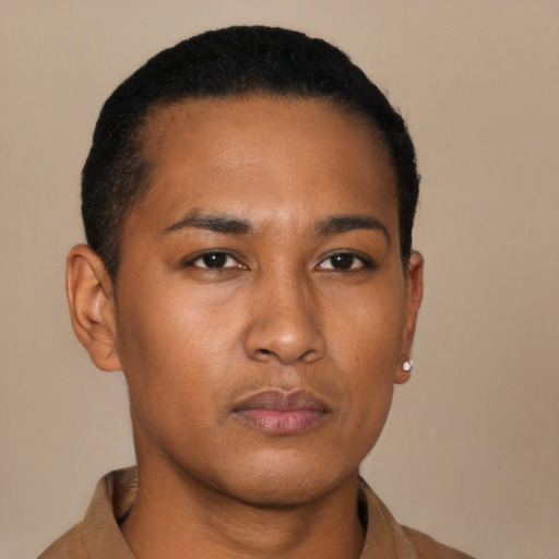 Neutral latino young-adult male with short  brown hair and brown eyes