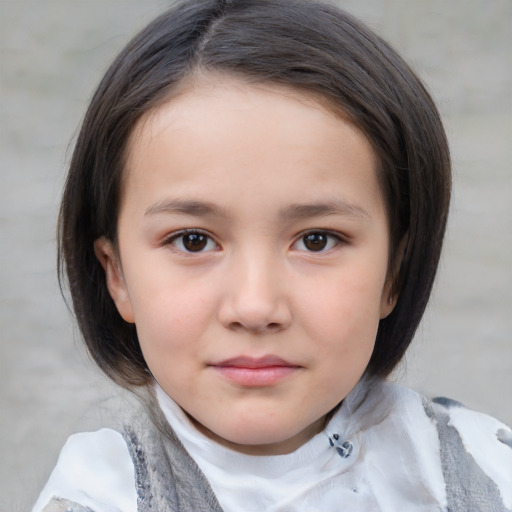 Neutral white child female with medium  brown hair and brown eyes