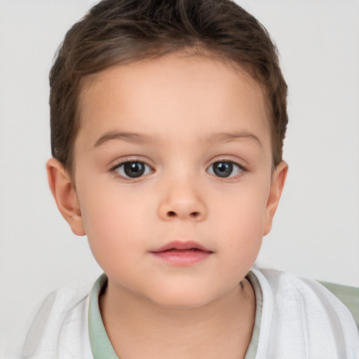 Neutral white child female with short  brown hair and brown eyes