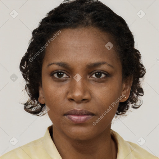 Neutral black young-adult female with short  brown hair and brown eyes