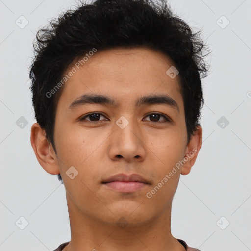 Neutral asian young-adult male with short  brown hair and brown eyes