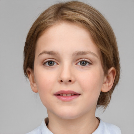 Neutral white child female with medium  brown hair and brown eyes