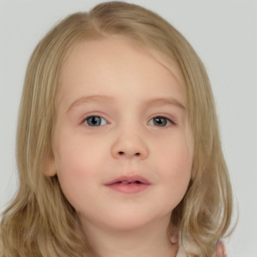 Neutral white child female with medium  brown hair and grey eyes