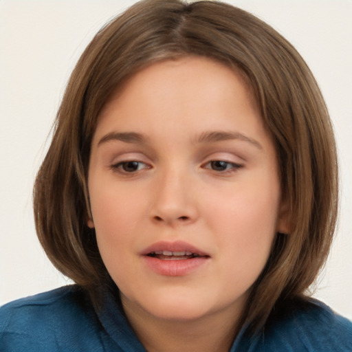 Neutral white child female with medium  brown hair and brown eyes