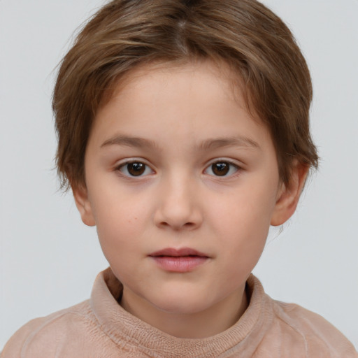 Neutral white child female with short  brown hair and brown eyes