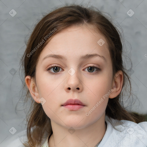 Neutral white child female with medium  brown hair and brown eyes