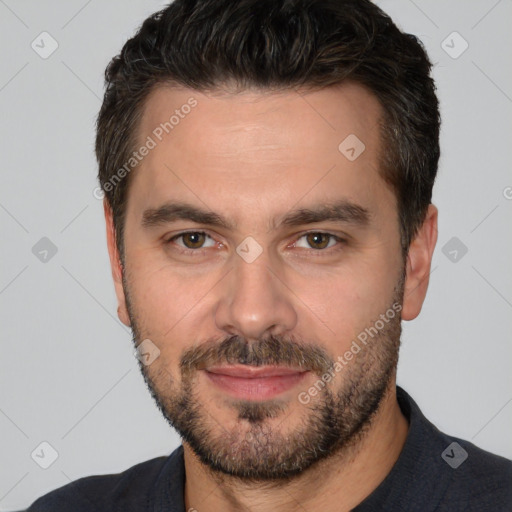 Neutral white adult male with short  brown hair and brown eyes