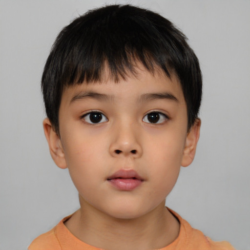 Neutral asian child male with short  brown hair and brown eyes