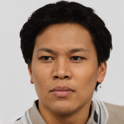 Neutral asian young-adult male with short  brown hair and brown eyes