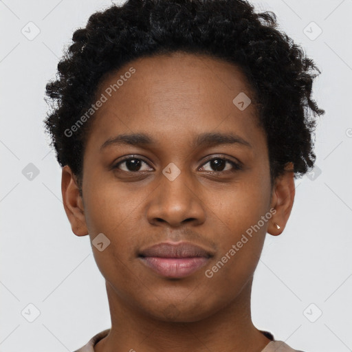 Neutral black young-adult female with short  brown hair and brown eyes