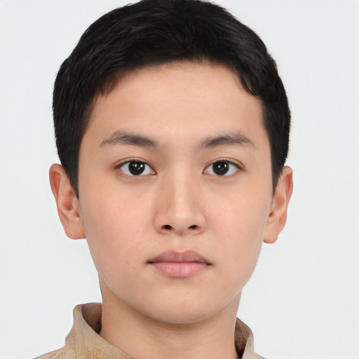 Neutral asian young-adult male with short  brown hair and brown eyes