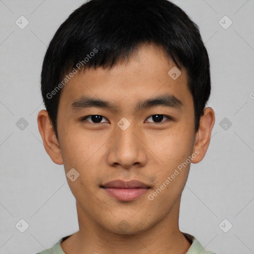 Neutral asian young-adult male with short  black hair and brown eyes